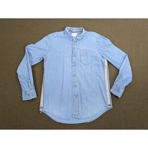 KOTO Button‎ Down Shirt Men's Size Large Distressed Blue Faded Side Stripe